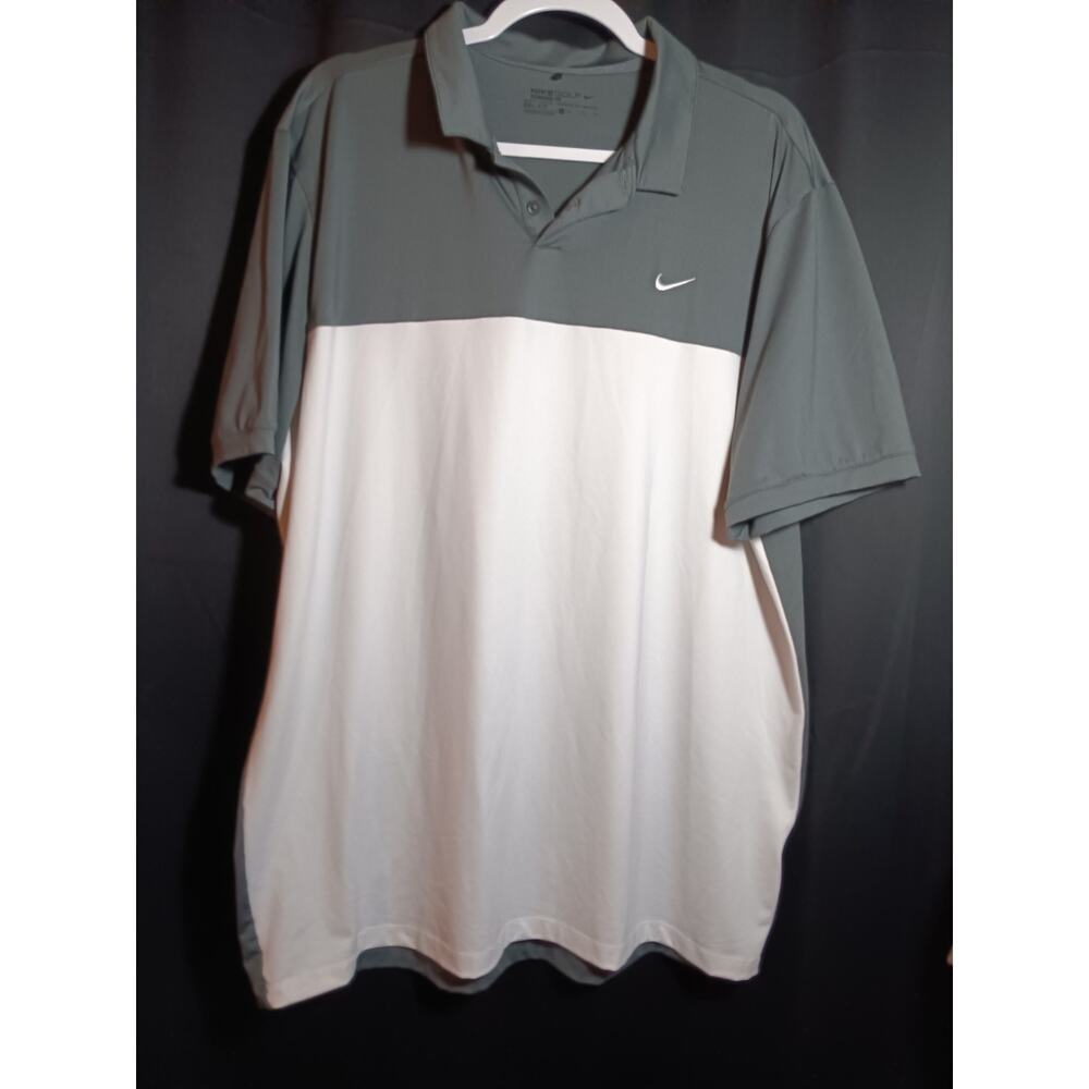Nike Dri‑Fit Men’s XL Gray White Polo Shirt Performance Golf Activewear
